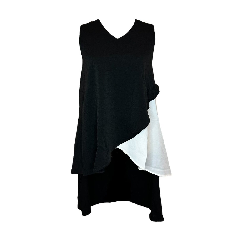 Women Long V-Neck Tunic Size S High-Low Sleeveless Black/White NWT Patrizia Luca